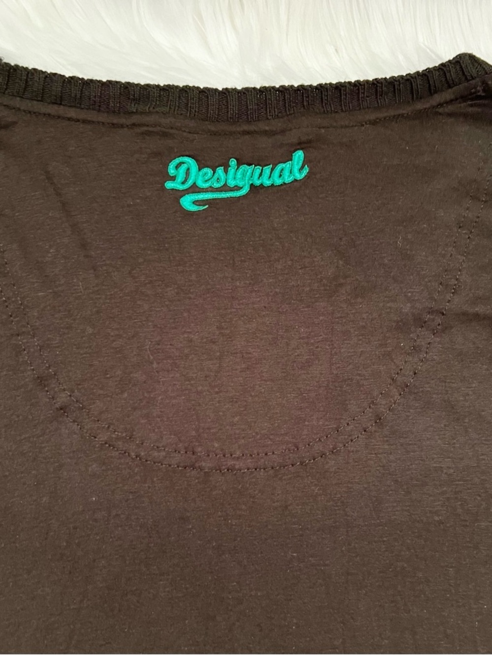 Desigual Brown Long Sleeve Tunic Top With Sequin Details & Sweater Sleeves - Picture 10 of 11